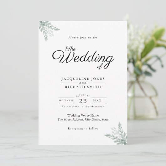 Invitation Mariage de verdure Eucalyptus (Debout devant)