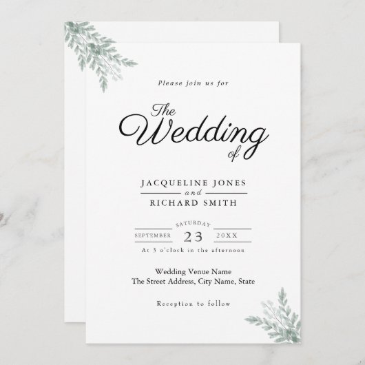 Invitation Mariage de verdure Eucalyptus (Devant / Derrière)