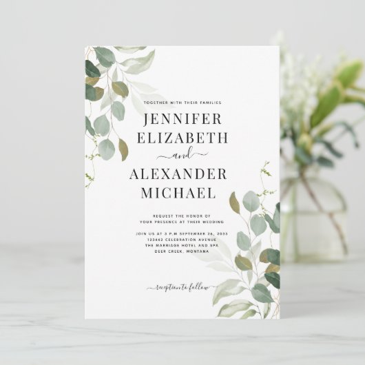 Invitation Mariage de verdure Eucalyptus (Debout devant)