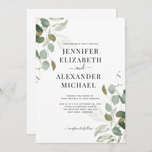 Invitation Mariage de verdure Eucalyptus (Devant / Derrière)