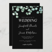 Invitation Mariage de verdure Eucalyptus Botanique Noire (Devant / Derrière)