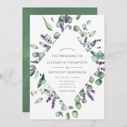 Invitation Mariage de verdure Eucalyptus Lavender (Devant / Derrière)