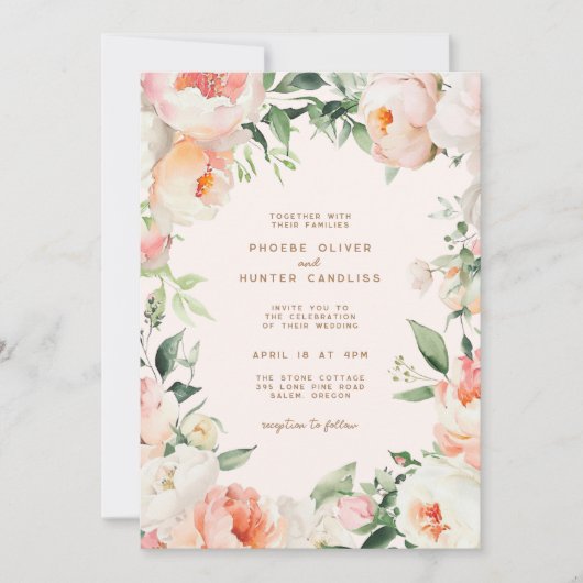 Invitation Mariage de verdure fleurie à la crème rose pâle (Devant)