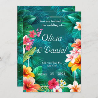 Invitation Mariage de verdure fleurie Aloha tropical