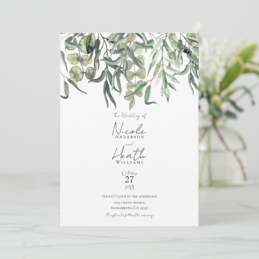 Invitation Mariage de verdure fleurie Eucalyptus (Debout devant)