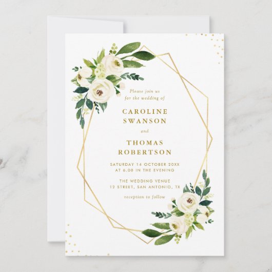 Invitation mariage de verdure fleurie or (Devant)