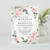 Invitation Mariage de verdure fleurie rose et blanc (Debout devant)