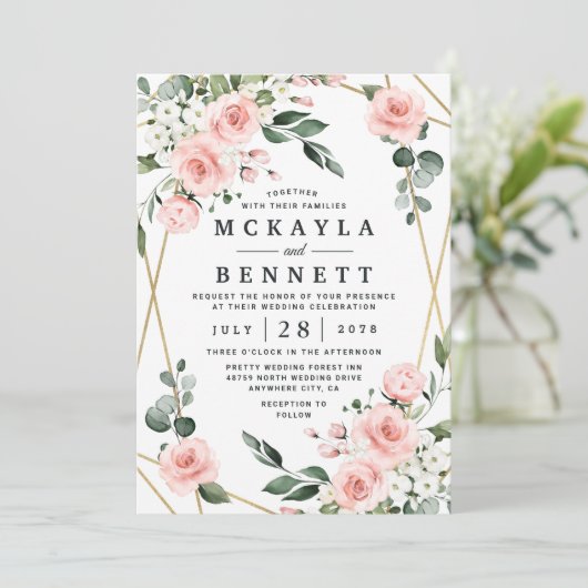 Invitation Mariage de verdure fleurie rose et blanc (Debout devant)
