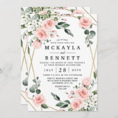 Invitation Mariage de verdure fleurie rose et blanc (Devant / Derrière)