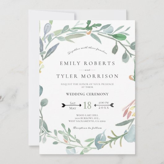 Invitation Mariage de verdure florale Eucalyptus (Devant)