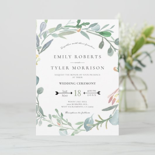 Invitation Mariage de verdure florale Eucalyptus (Debout devant)