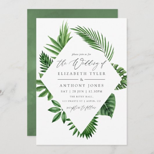 Invitation Mariage de verdure forestière tropicale (Devant / Derrière)