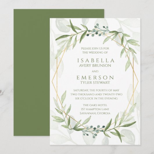 Invitation Mariage de verdure géométrique (Devant / Derrière)