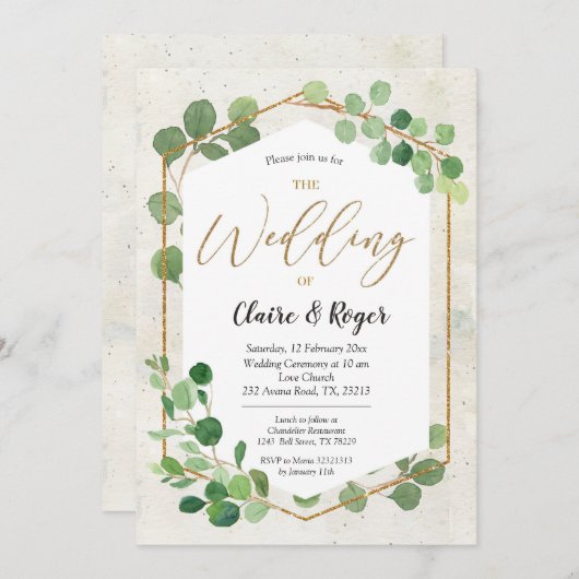 Invitation Mariage de verdure géométrique Eucalyptus (Devant / Derrière)