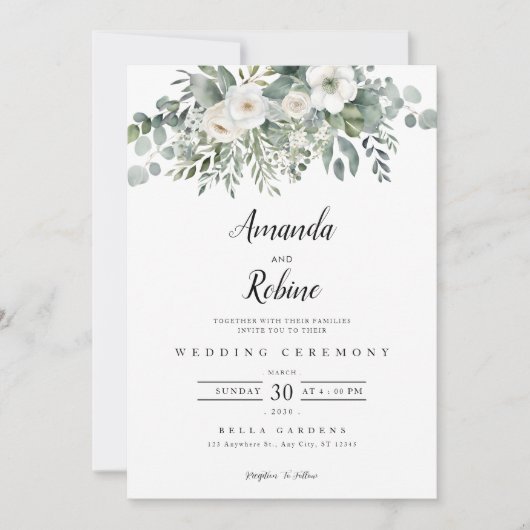 Invitation Mariage de verdure moderne Eucalyptus (Devant)