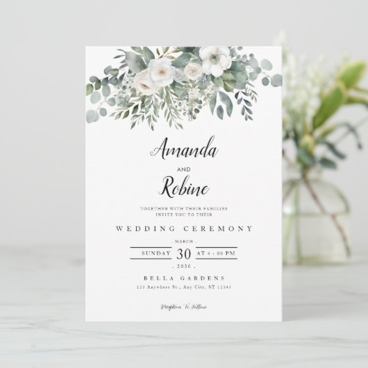 Invitation Mariage de verdure moderne Eucalyptus (Debout devant)