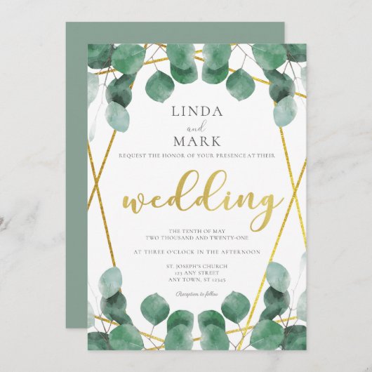 Invitation Mariage de verdure moderne Sage et or Eucalyptus (Devant / Derrière)