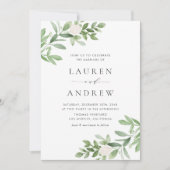 Invitation Mariage de verdure romantique et de fleurs blanche (Devant)