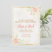Invitation Mariage de verdure rose fleurie aux accents or (Debout devant)