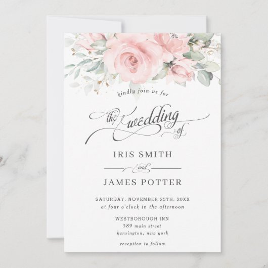 Invitation Mariage de verdure rose pâle chic (Devant)