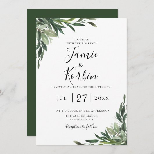 Invitation Mariage de verdure rustique chic (Devant / Derrière)