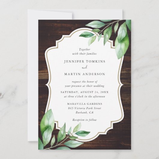 Invitation Mariage de verdure rustique en bois (Devant)