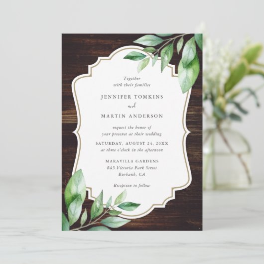 Invitation Mariage de verdure rustique en bois (Debout devant)