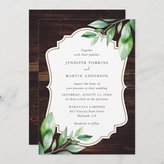 Invitation Mariage de verdure rustique en bois (Devant / Derrière)