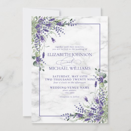 Invitation Mariage de verdure rustique Lavande Eucalyptus (Devant)