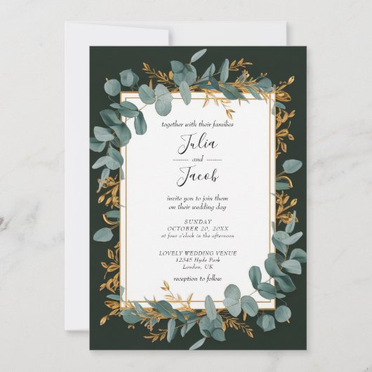 Invitation Mariage de verdure simple Eucalyptus (Devant)