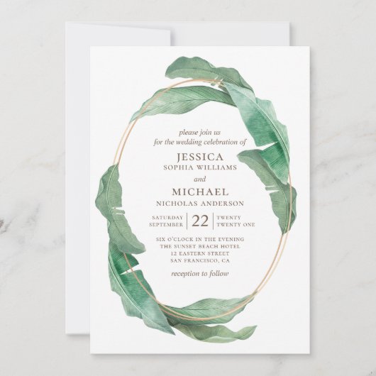Invitation Mariage de verdure tropicale. Aquarelle botanique (Devant)