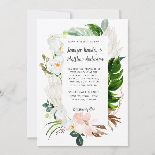 Invitation Mariage de verdure tropicale blanc pâle (Devant)