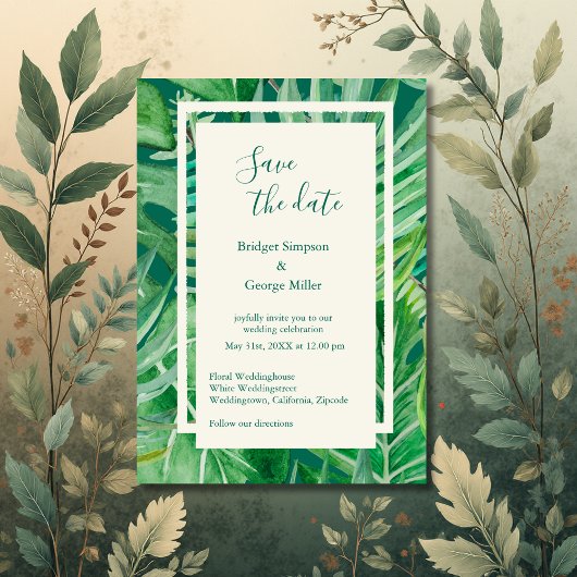 Invitation Mariage de verdure tropicale fleur sauvage sûr la 