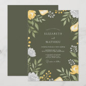 Invitation Mariage de verger luxuriant vert olive (Devant / Derrière)