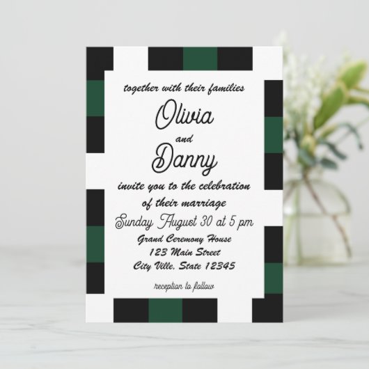 Invitation Mariage de vérification À damiers de vérification (Debout devant)