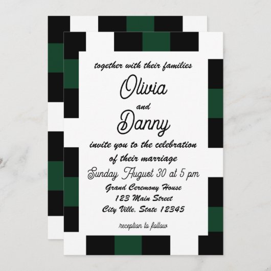 Invitation Mariage de vérification À damiers de vérification (Devant / Derrière)
