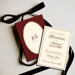 Invitation Mariage de vieille fortune ovale avec rayure ivoir