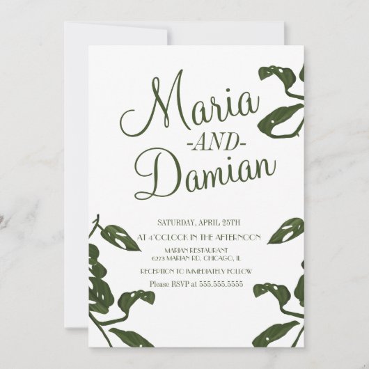 Invitation Mariage de Vigne de Fromage Monstera Tropicale (Devant)