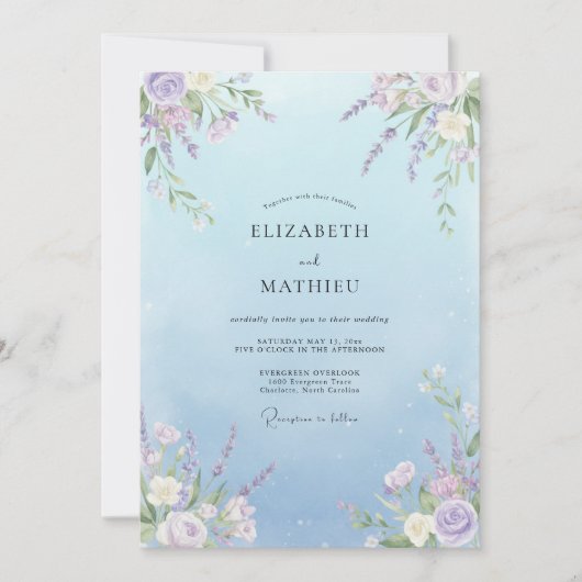 Invitation Mariage de Vigne Lilas Céleste (Devant)