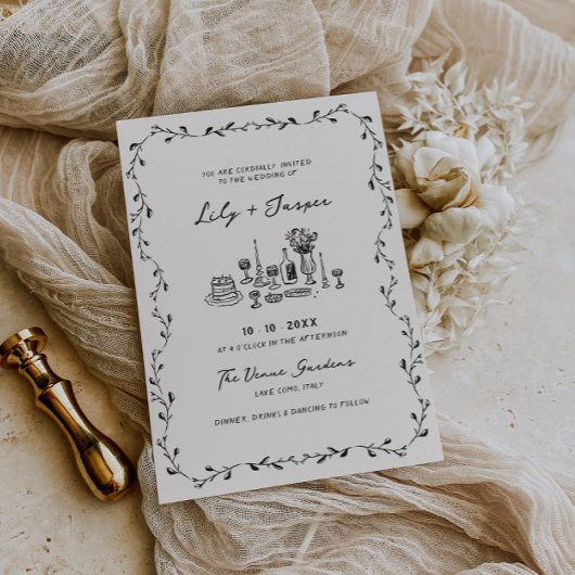 Invitation Mariage de vignes à main de charbon