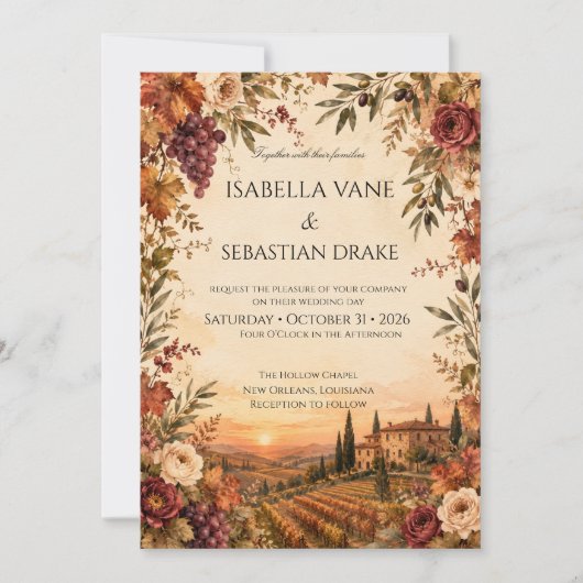 Invitation Mariage de vignoble automnal rustique (Devant)