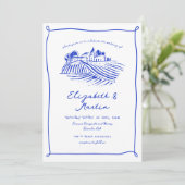 Invitation Mariage de vignoble Blue Trendy à la main (Debout devant)