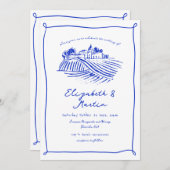 Invitation Mariage de vignoble Blue Trendy à la main (Devant / Derrière)