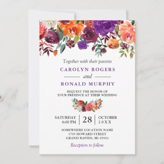 Invitation Mariage de vignoble floral violet bordeaux (Devant)