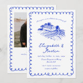 Invitation Mariage de vignoble funky dessiné à la main bleu f (Devant / Derrière)
