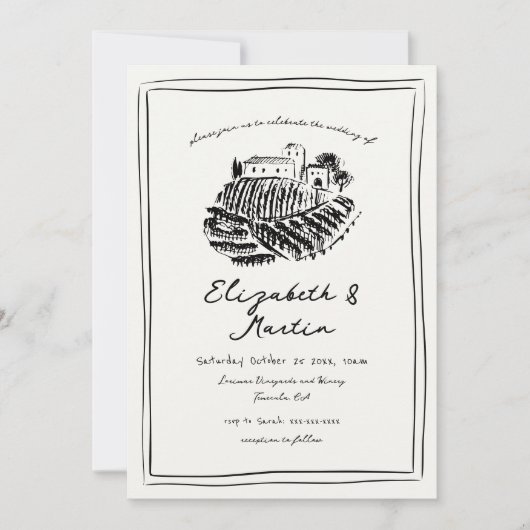 Invitation Mariage de vignoble italien tiré à la main (Devant)