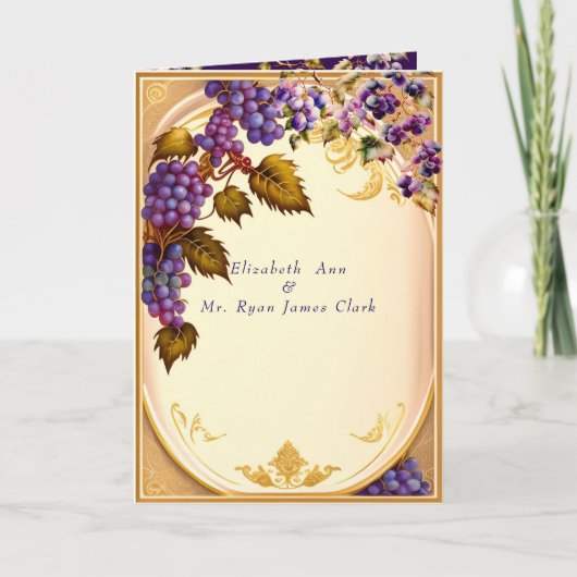 Invitation Mariage de vignoble Raisin VIne Filigrane Doré (Devant)