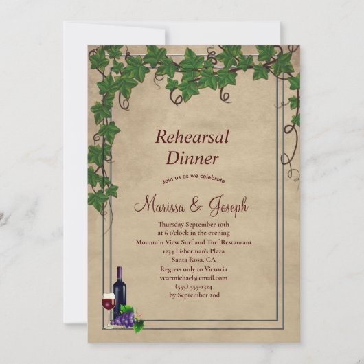 Invitation Mariage de vignoble rustique (Devant)