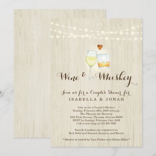 Invitation Mariage de vin et de whisky Répétition de la douch (Devant / Derrière)