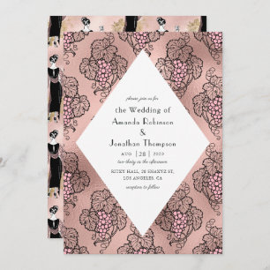 Invitation Mariage de vin rose Gold et Blush Pink Art Déco